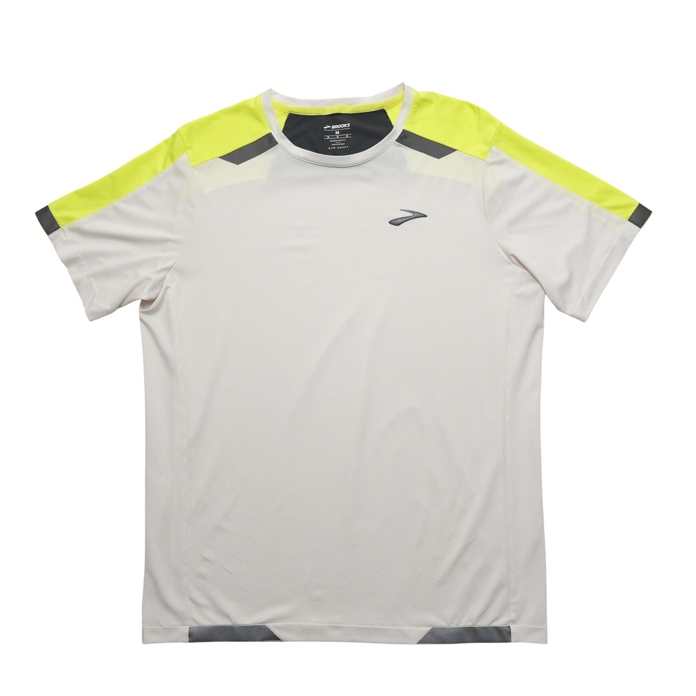Brooks Running Shirt Men Medium White Neon Reflective Activewear Top